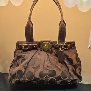 Coach twist lock sateen chocolate brown bag EUC